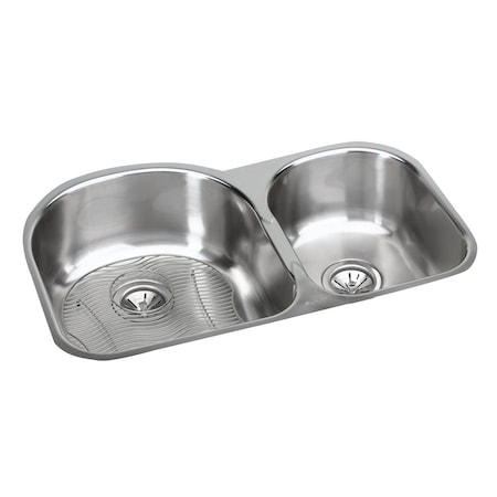 Elkay Stainless Steel 31-1/4 X 20 X 8 Offset 60/40 Double Bowl Undermount Sink Kit EGUH3119RDBG